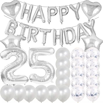 Sweet 25th Birthday Decorations Party Supplies,Silver Number 25 Balloons,25th Foil Mylar Balloons Latex Balloon Decoration,Great 25th Birthday for Girls,Women,Men,Photo Props