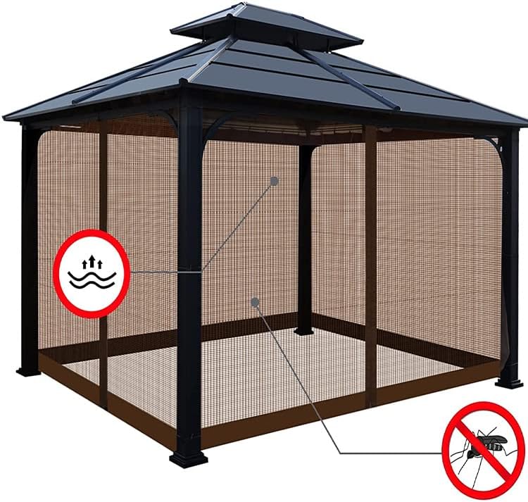 Miniatura 3 de Shatex Gazebo - Mosquitera de repuesto universal con cremallera para jardín, patio, 12 x 12 pies, 4 paneles, marrón (solo red)
