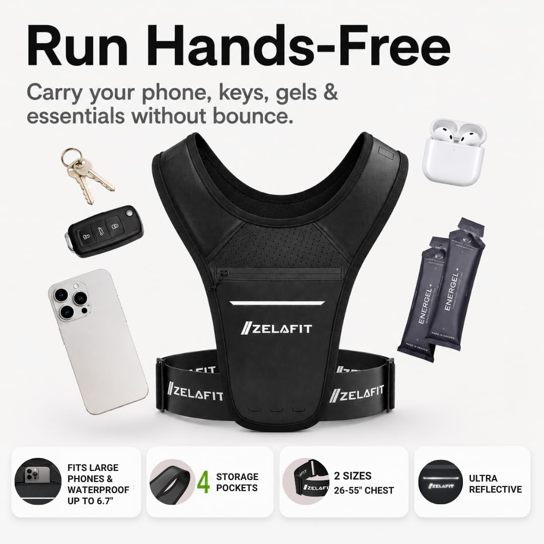 ZelaFit® Supporto per telefono da corsa, regolabile, riflettente, con custodia impermeabile per telefono e portachiavi, accessorio perfetto per la corsa