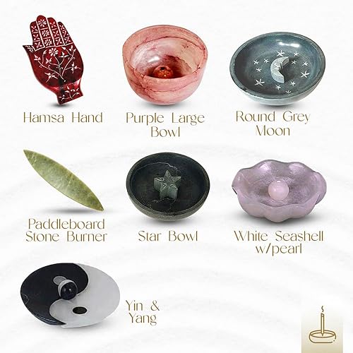 Miniatura 4 de Gonesh - Soporte para incienso - Decoración moderna para el hogar - Quemador de incienso de piedra - Luna gris redonda celeste - 1.3" x 5" x 5"