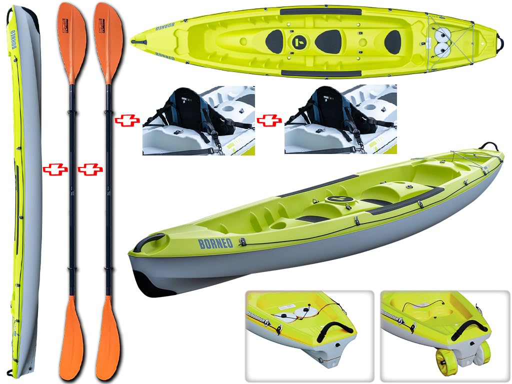 Canoa Rigida Borneo Pack Lime/Grey 112844 + 2 Pagaie Touring-1 Fissa + 2 Schienalini Standard TAHE / Bic Sport