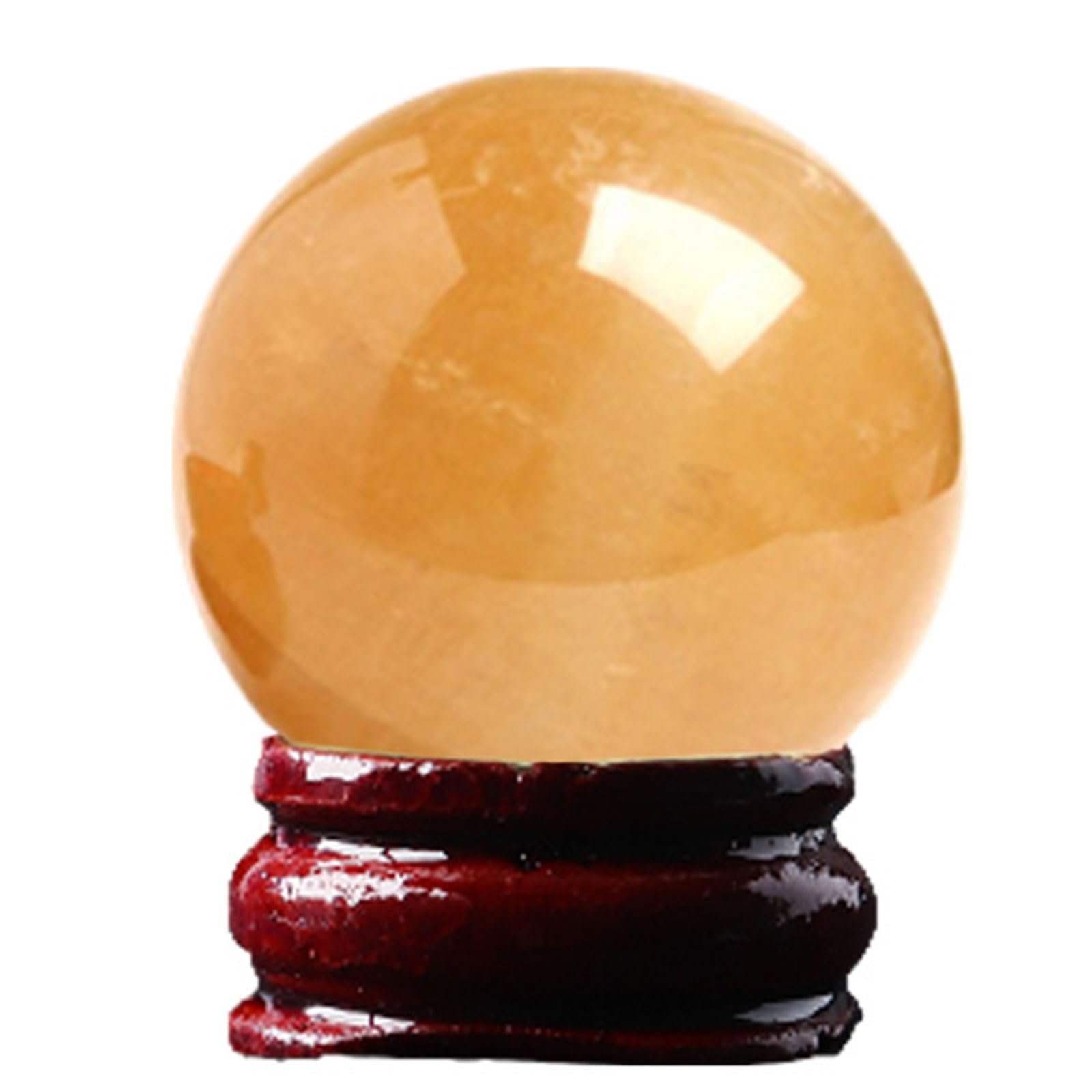 nviusdSJ Yellow Calcite Sphere with Wood Stand Citrine Quartz Decorative(Diameter 1.6“)