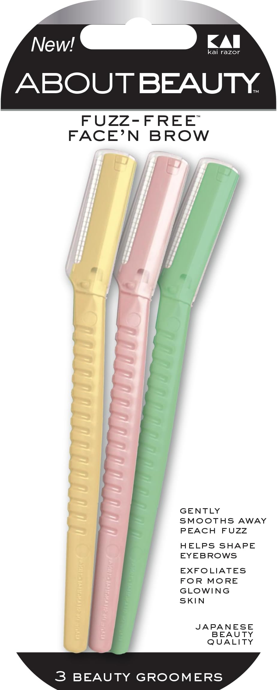 Face N Brow - 3 Beauty Groomers for Hair Removal, Ideal for Shaving, Exfoliating, Dermaplaning and Brow Shaping, Japanese Steel Gently Removes Facial Hair