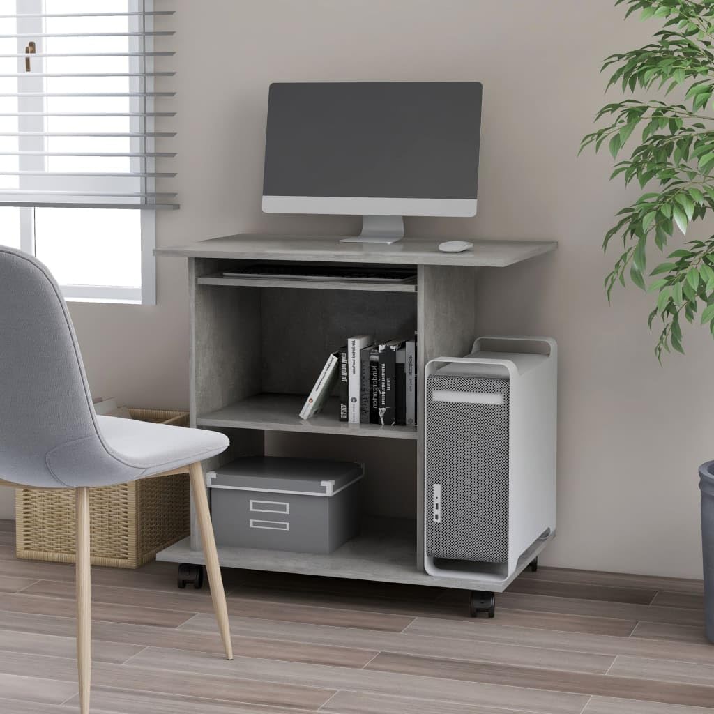 Scrivania,Supporto per stampante,Piccola postazione di lavoro in casa,Scrivania per computer in stile moderno,Scrivania per Computer Grigio Cemento 80x50x75 cm in Truciolato