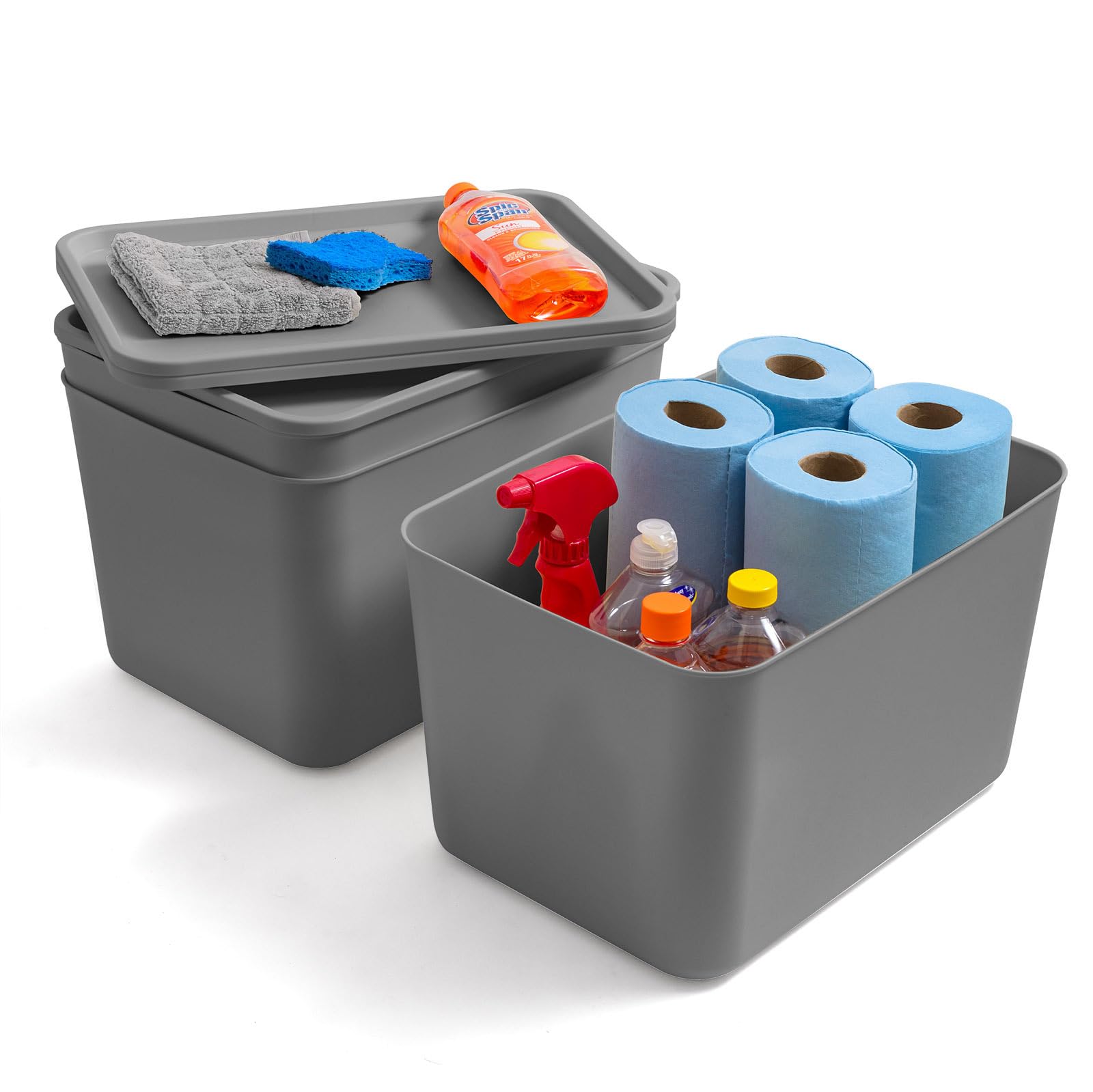 Iris Ohyama, Caja Organizadora con Tapa, 22L, Set de 3, Gris, SNL-MD