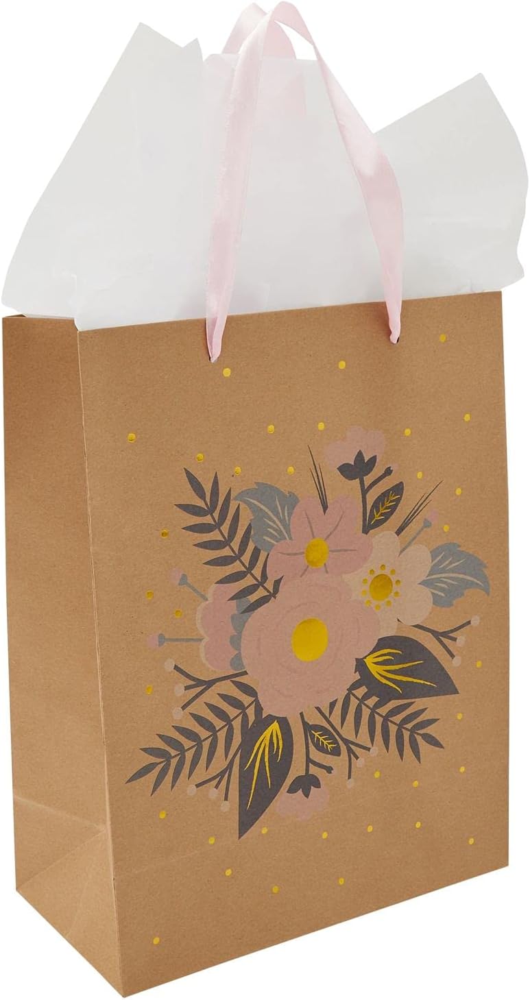 🛒 Crazy Deals Floral Bridesmaid Gift Bags with Tissue Paper for Wedding, Bridal Shower (12 Pack)