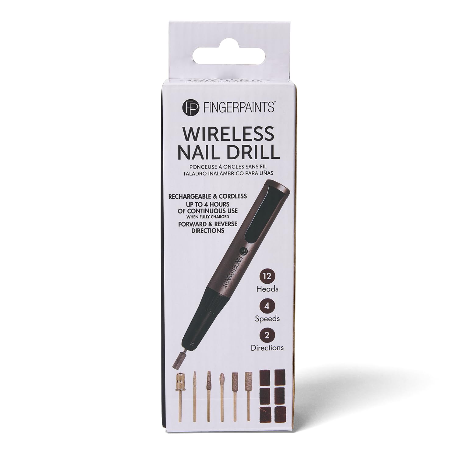 Fingerpaints Wireless Nail Drill, Rechargeable, 4 Speeds, 12 Heads, 2 Directions