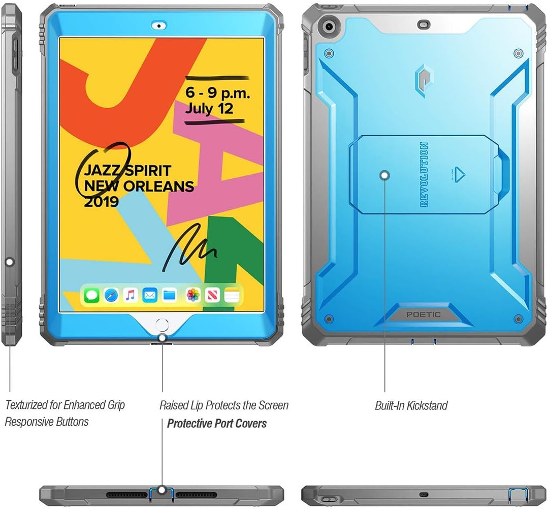60% Off Discount Poetic Revolution Case Designed for iPad 10.2 9th Generation (2021) / 8th Gen (2020) /7th Gen (2019) Case, Full-Body Rugged Shockproof Protective Cover with Kickstand Built-in Screen Protector, Blue