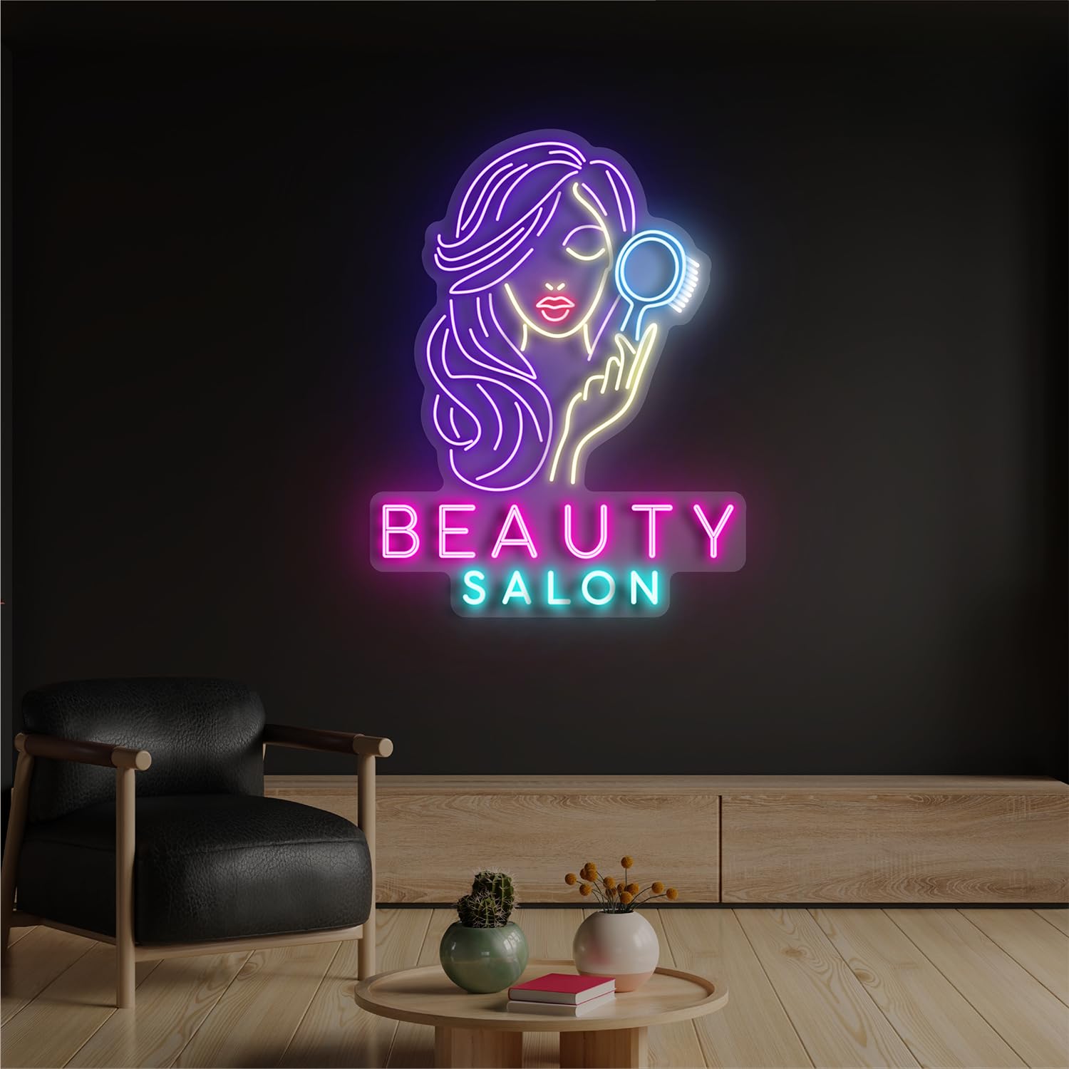 Nail Salon HKT Hair Washing, Cutting and Styling Combo LED Neon Sign for Wall Decor USB Adjustable Brightness Living Room Bars Pub Club Gatherings Art Wall Decor