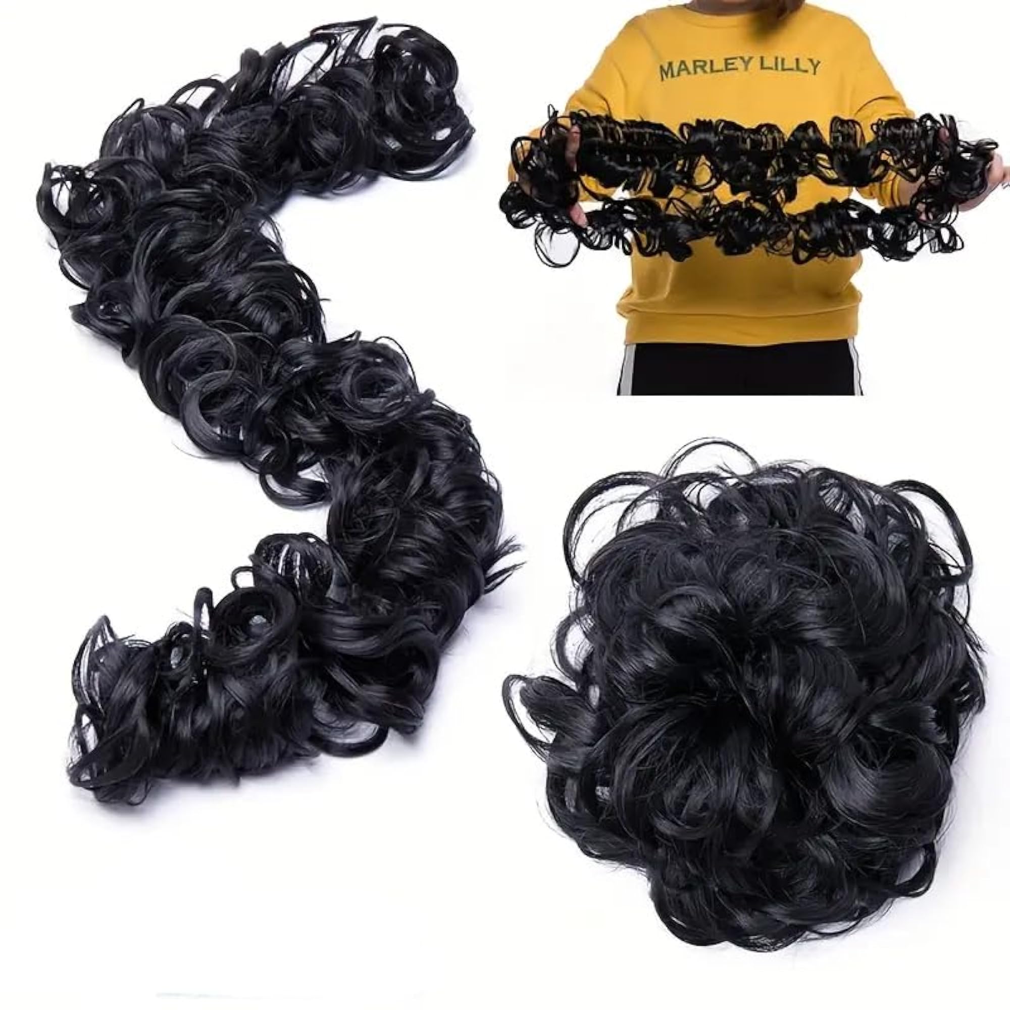 Messy Hair Frill Bun Extension, Black, 50 inch