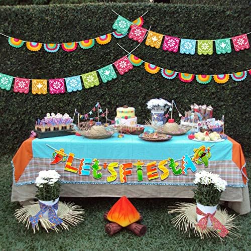 Qpout Lets Fiesta Banners Mexican Party Decorations, 5 Pack Colorful Mexican Fiesta Dia De Los Muertos Garland Cinco De Mayo Paper Decorations for Party Favor Indoor Outdoor Decor