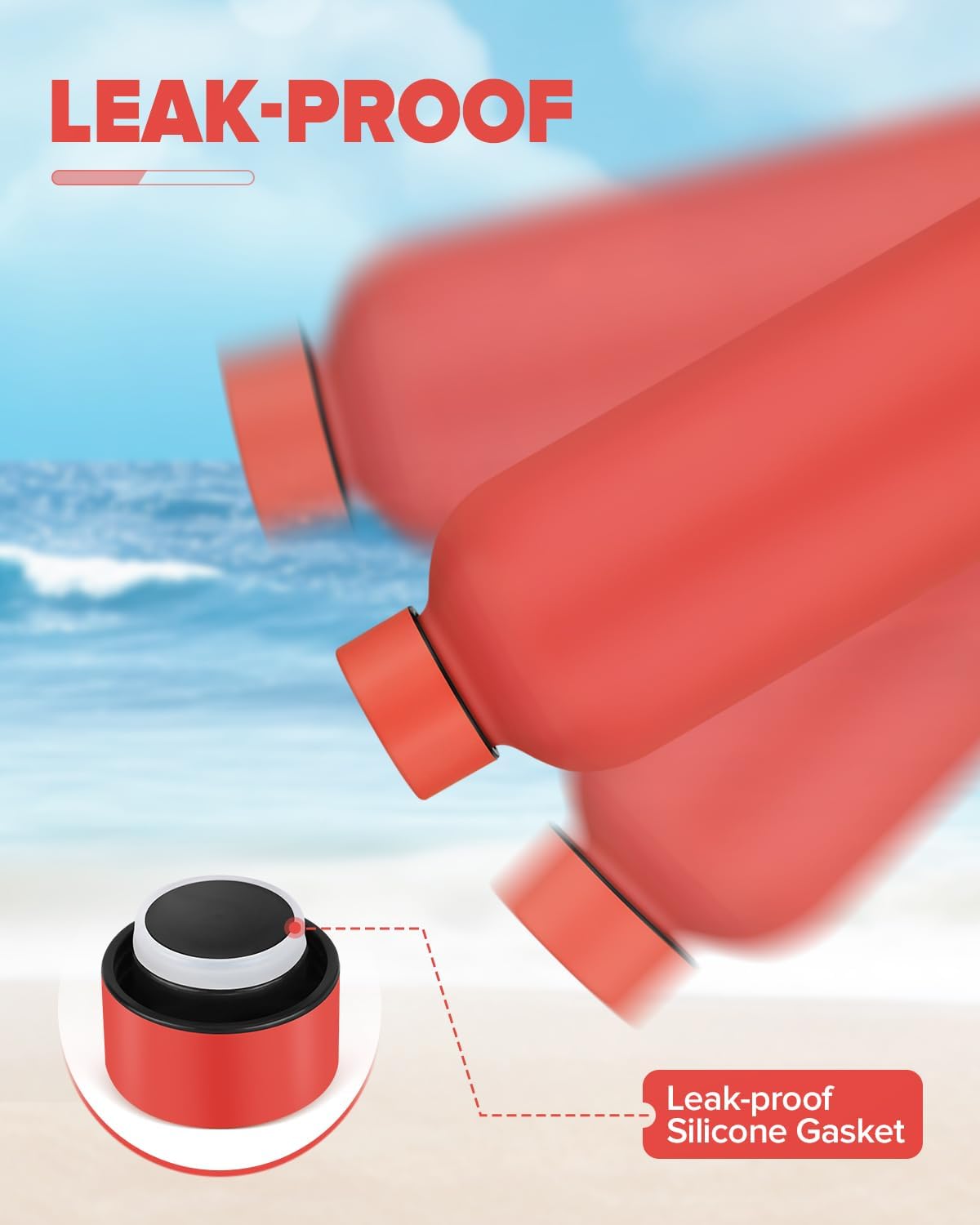 Insulated Water Bottle with Lid, 17 oz Reusable Leak-Proof Metal Stainless Steel Water Bottles for Travel, Sports, Gym, Outdoor (Red) - Image 3