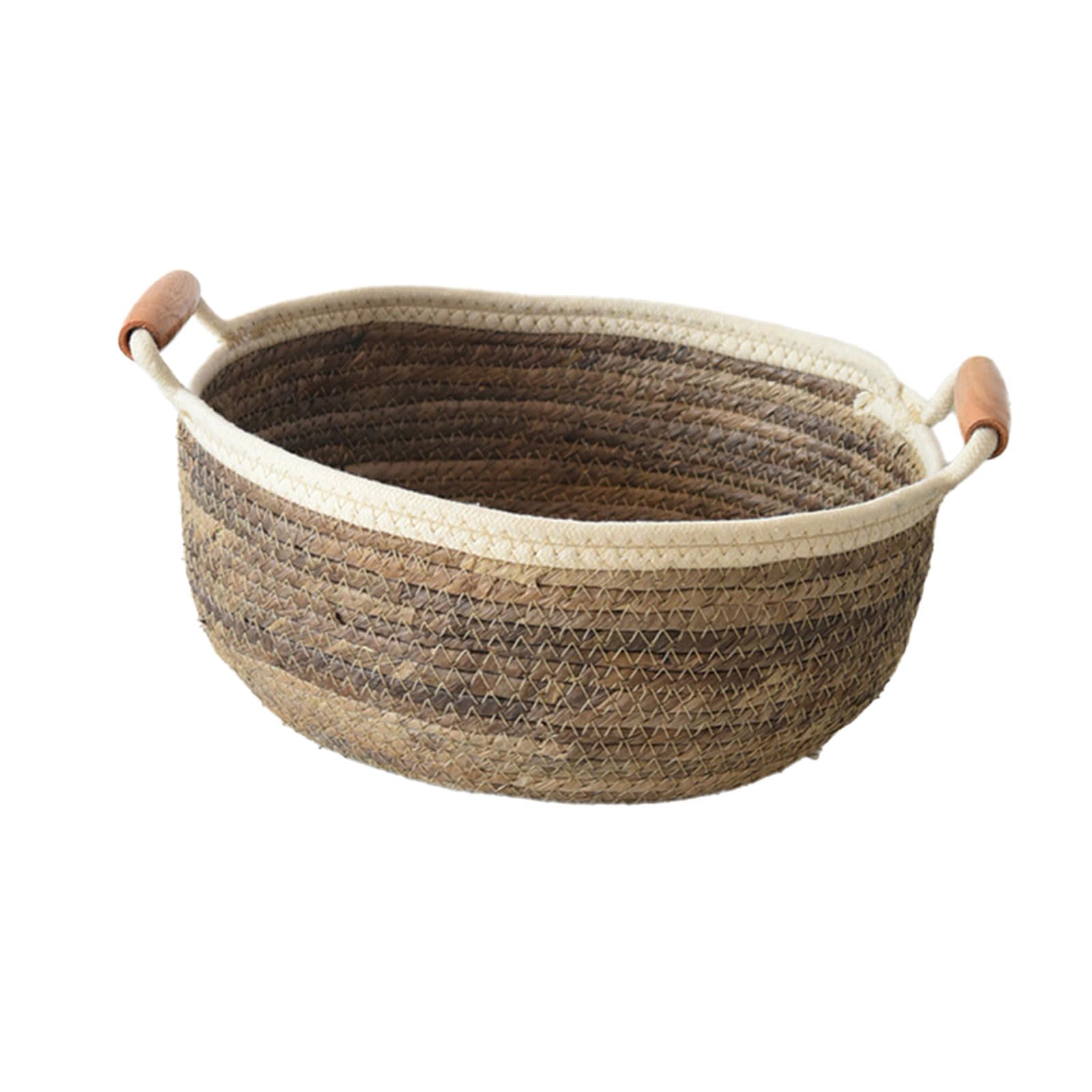 Elnwnnkc Large Size With Whit Spacious Banana Rope Basket With Wood Handles Multifunctional Snacks Storage Bin Study Room Organiser For Students Large Capacity Storage