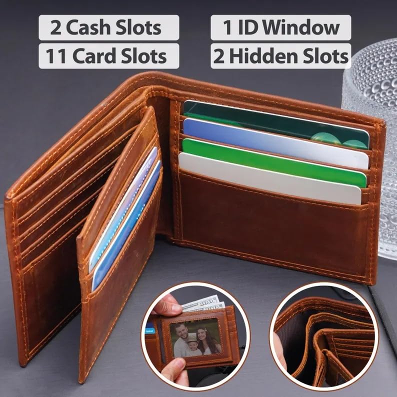 Custom Wallets for Men - Personalized Wallet for Men Engraved Leather Bifold, Personalized Gifts for Men, Husband Gifts, Customizated Gifts for Him (Dark Brown2)2