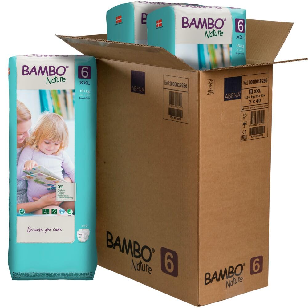 Bambo Nature Eco-friendly diaper size 6, mega pack 16+kg, (120 diapers) tall pack