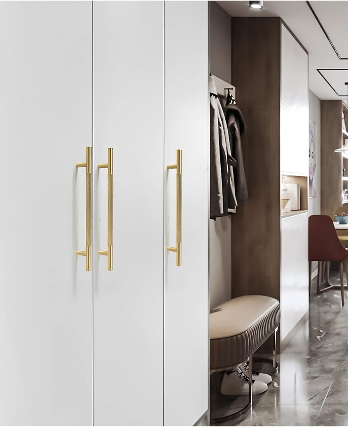 kitchen door handles,drawer handles, 1 pcs Golden Cabinet Pulls Door Knob Pull Knob Cupboard,T Bar Handle Copper Knurled Handle Furniture Drawer Pulls Handles for Kitchen cupboards (Hole Distance 128m