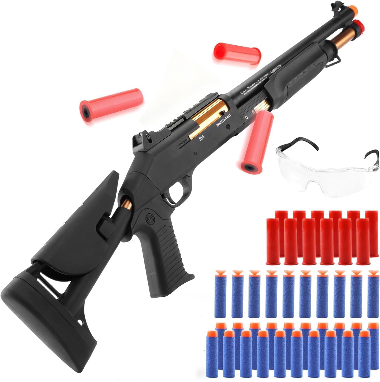 Moonmen Nerf Gun Toy Soft Foam Bullet Darts, XM1014 Air Powered Shell Ejecting Spring Rifle Shotgun for Kids Boys, Shell Thrown Foam Dart Pistols for Outdoor Activities Shooting Games (Black)