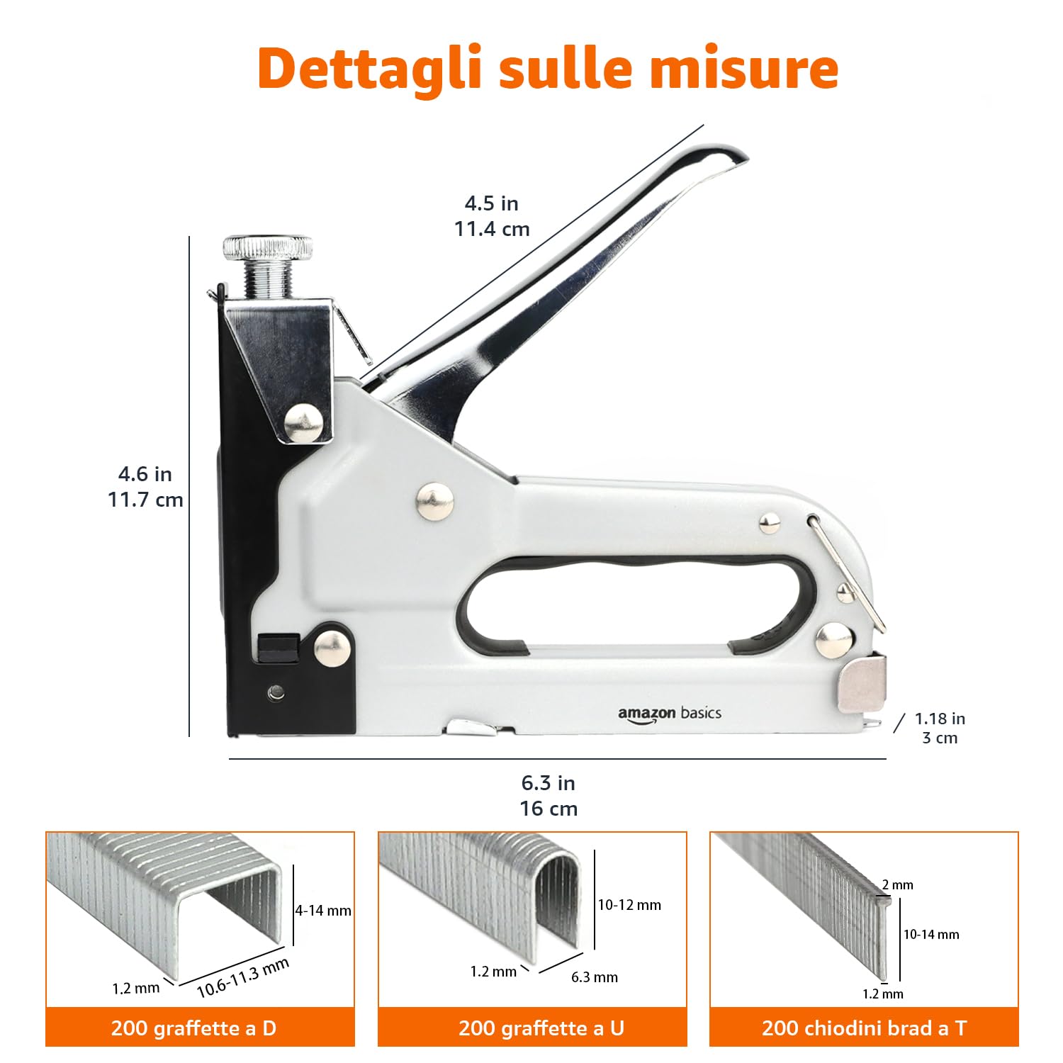 Amazon Basics Graffettatrice robusta, sparapunti 3 in 1 con 600 graffette, per tappezzeria, riparazioni domestiche, falegnameria, decorazioni e mobili, Grigia