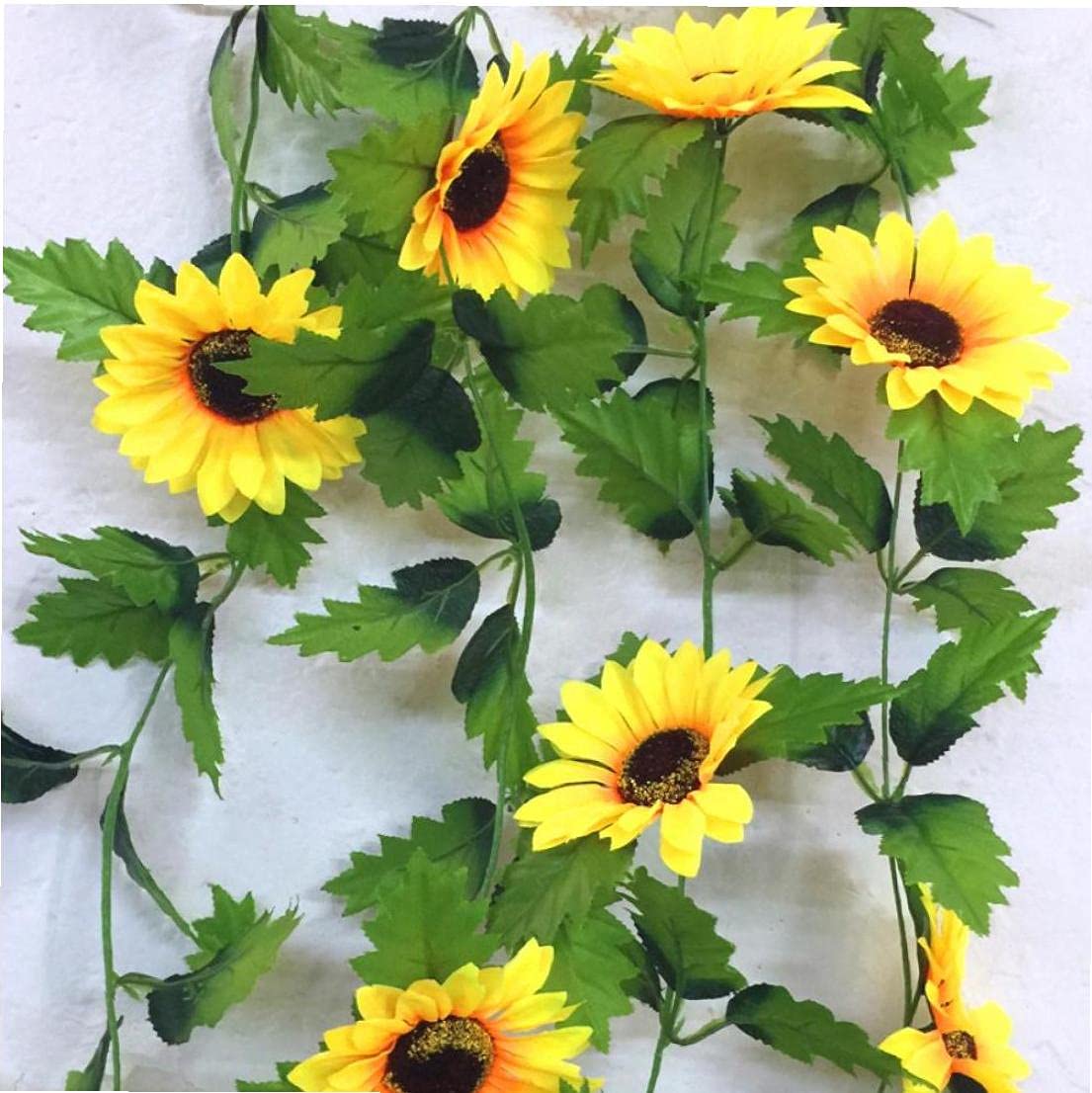 Tossper Green 240Cm Artificial Sunflower, Garland Silk Vine Flower Hanging With Leaves For Wedding Party Home Office Table Decor