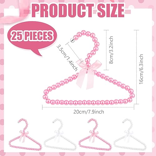Miniatura 9 de Wesiti 25 perchas pequeñas de perlas pequeñas para ropa, perlas, perlas, perlas, perchas elegantes de metal con cinta para niños, bebés, mascotas,