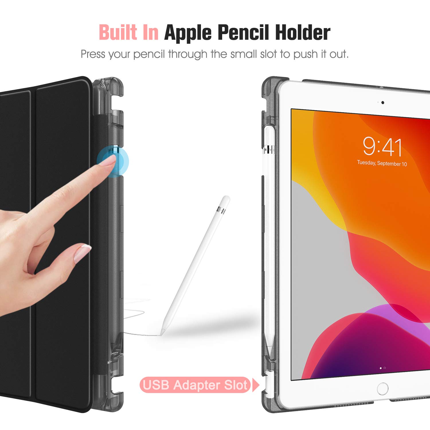 FINTIE Custodia per iPad 10.2 Pollici 9a / 8a / 7a Generazione (2021 2020 2019) con Built-in Pencil Holder - Sottile Leggero Semi-Trasparente Cover Case con Auto Sveglia/Sonno, Don't Touch