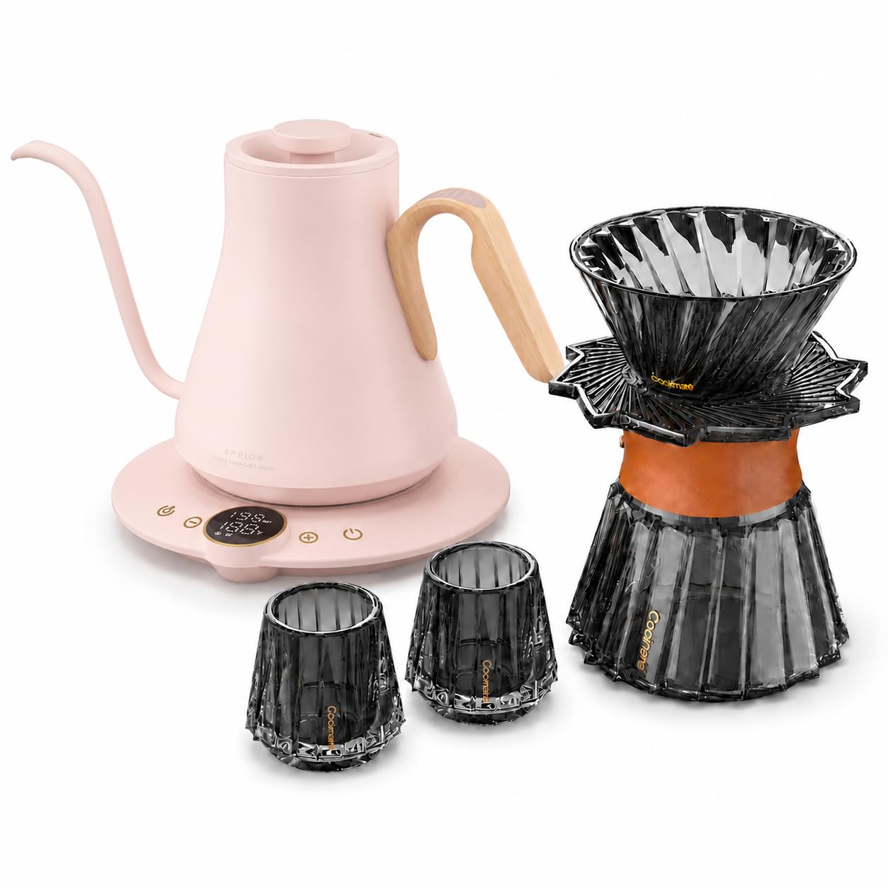 Cocinare Gooseneck Electric Kettle &amp; Pour Over Coffee Set, ±1°F Temperature Control, 1500W 0.9L Kettle, Coffee Dripper, 550 ml / 18.6 oz Server &amp; 2 Tasting Cups