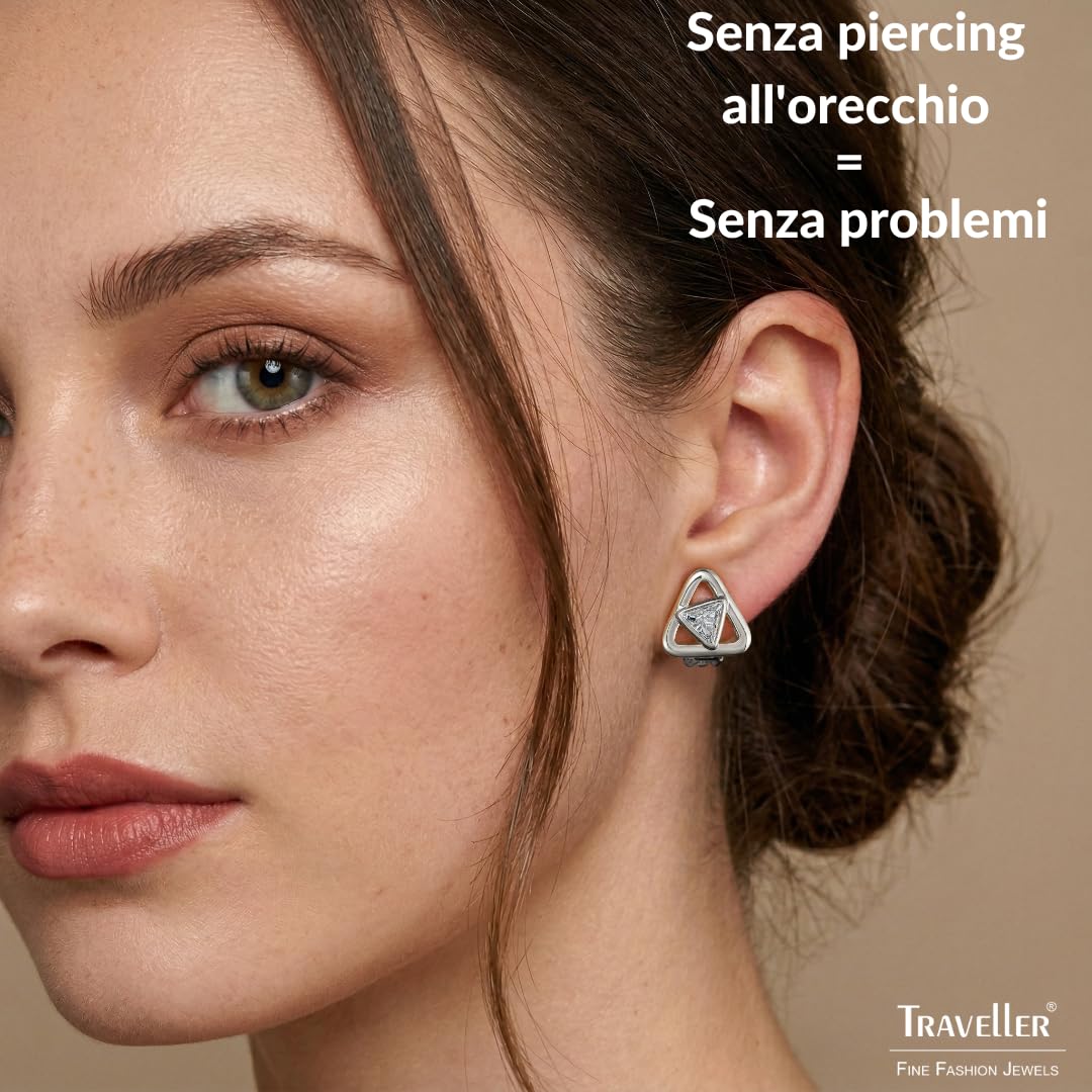 Traveller Orecchini a clip – Donna – Argento – Cristalli – 7 mm – Triangolo – Platinato – 15 mm – 157882