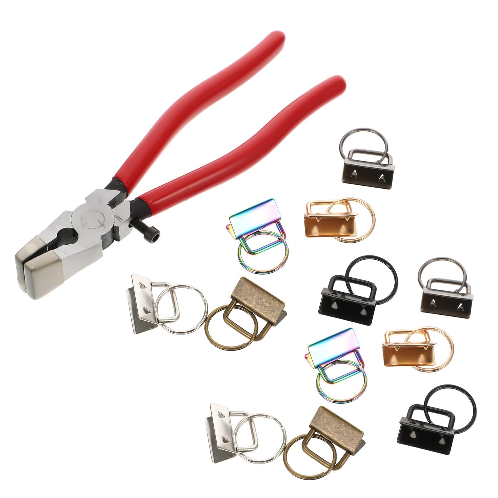 USHOBE 50 Pezzi Set 50 Anelli Portachiavi con Pinze per Gioielli Fai da Te, in Metallo e Acciaio al Carbonio, con Cordino e Accessori, Facile da Usare per Creare Portachiavi