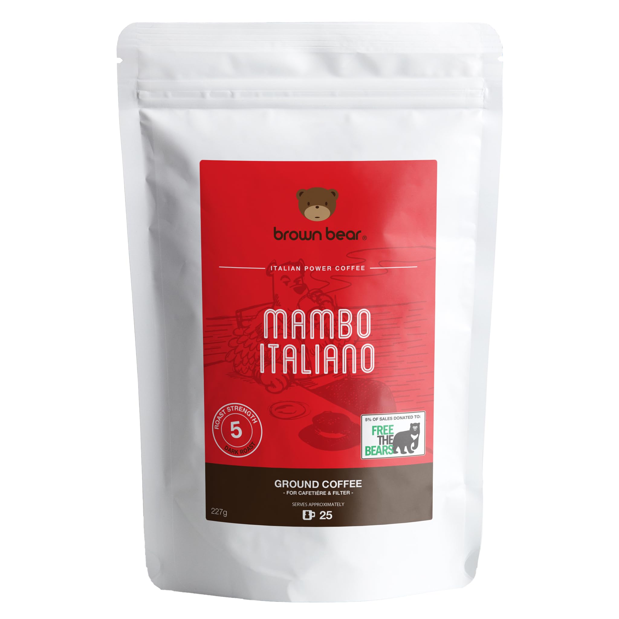 Brown Bear Mambo Italiano Espresso Strong Coffee Beans, Dark Roast Blend
