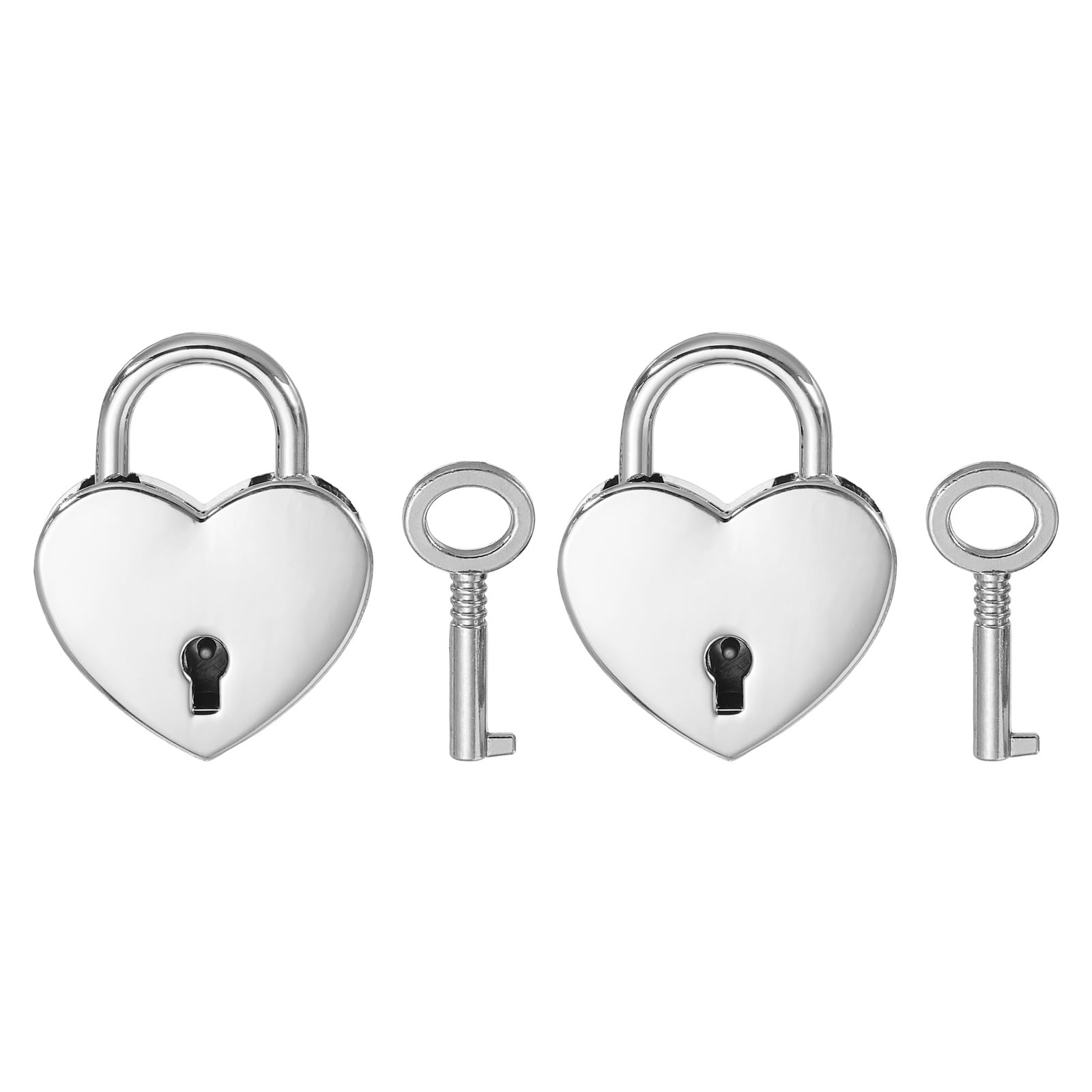 PATIKIL 1.5 Inch Love Locks Heart Padlock with Key Set, 2 Set Single Heart Couple Wishing Lock Love Padlock for Lover Bridge Anniversary Diary Book Card Box, Silver Tone