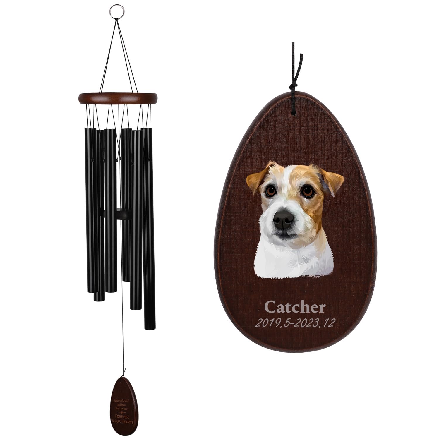Personalized Pet Dog Portrait Memorial Wind Chime - 30" Outdoor Sympathy Gift Keepsake with Aluminum Tubes and Wooden Wind Bell for Garden/Patio Decoration (Customize)