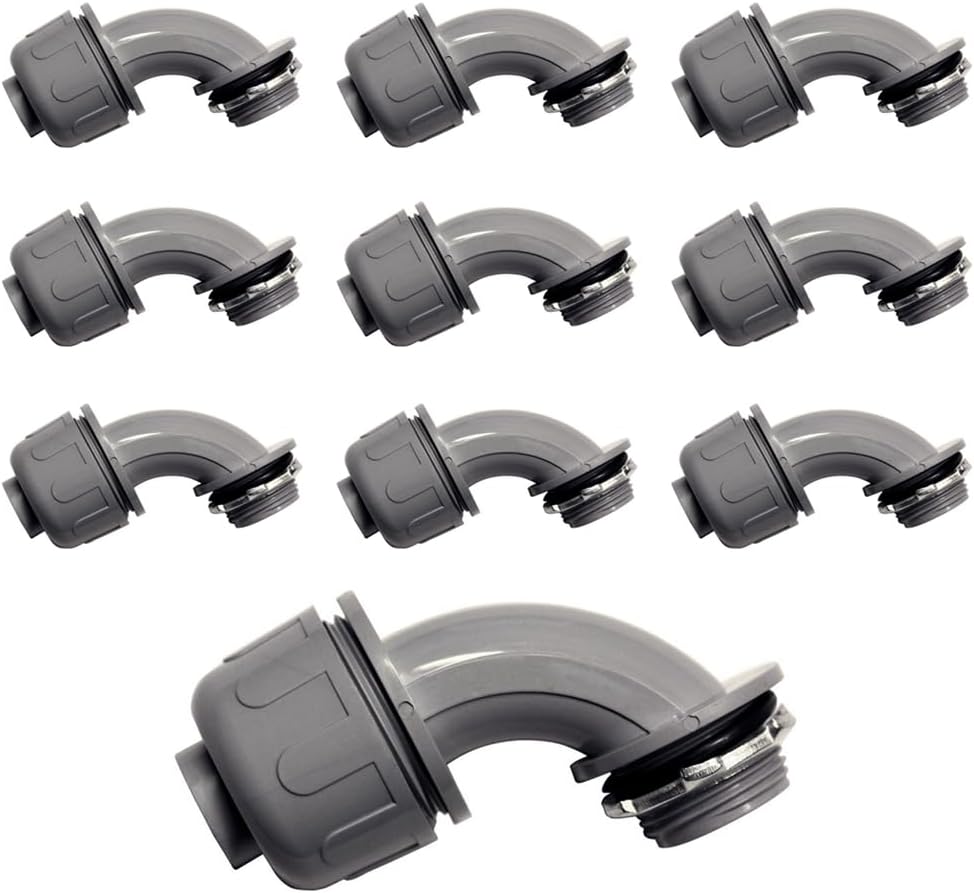10 Pcs 90° NLTC90-100 1" Liquid Tight Conduit Connectors PVC Flexible Conduit Fittings for Outdoor Electrical Boxes, Marine Equipment, Motors and Controls and More