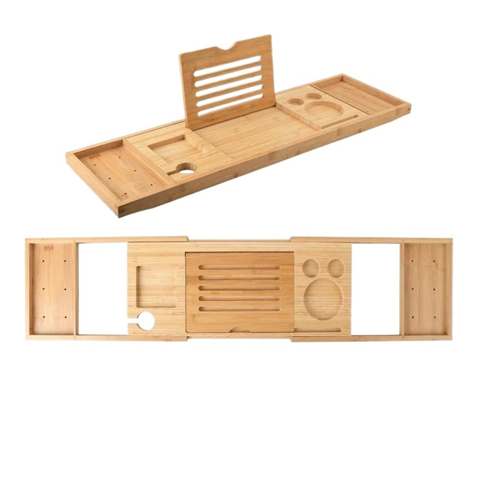 JKJZSALJ Extendable Bamboo Bathtub Tray Caddy - Non-Slip For Spa Relaxation Wine & Tablet Holder - Perfect Bathroom Accessory For Home Serenity-A5