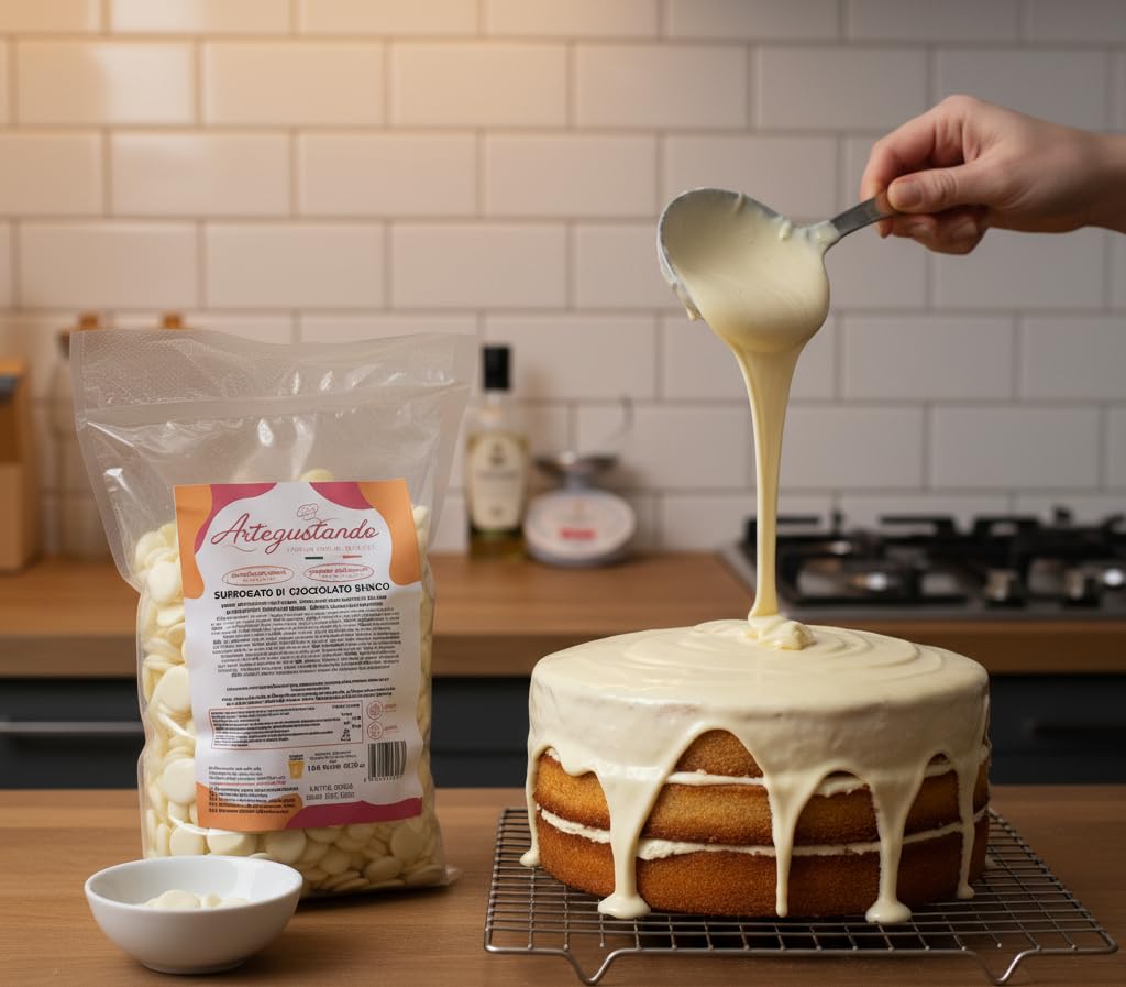 Artegustando Surrogato di Cioccolato Bianco a dischi 1 kg Professionale Alta Qualità Italiana – Senza Glutine Con Latte e Siero di Latte – Per Pasticceria e Dolci