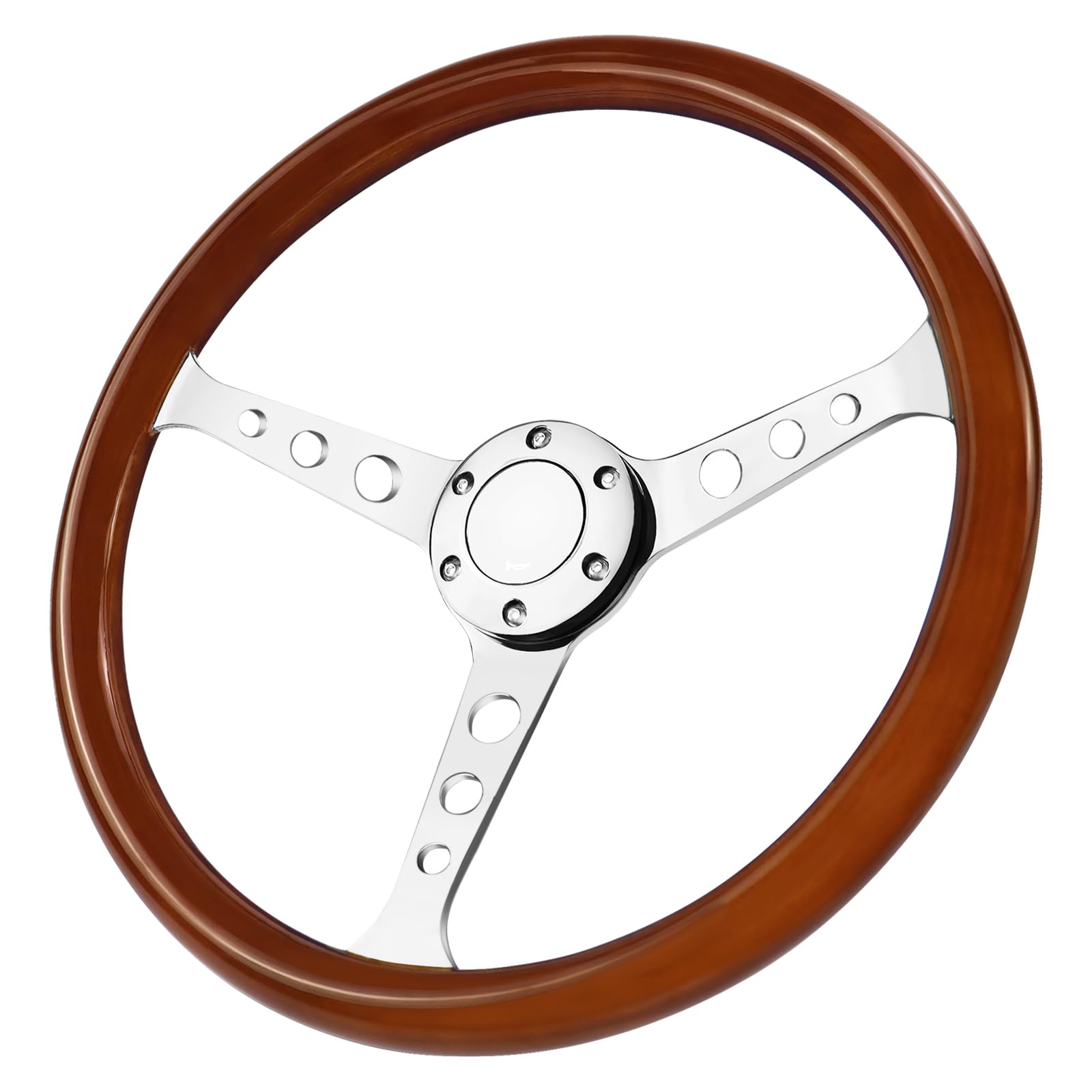 Universal Racing/Golf Cart - Volante de madera, 15 pulgadas, 6 pernos, grano de madera, estilo clásico vintage nostálgico con botones de claxon