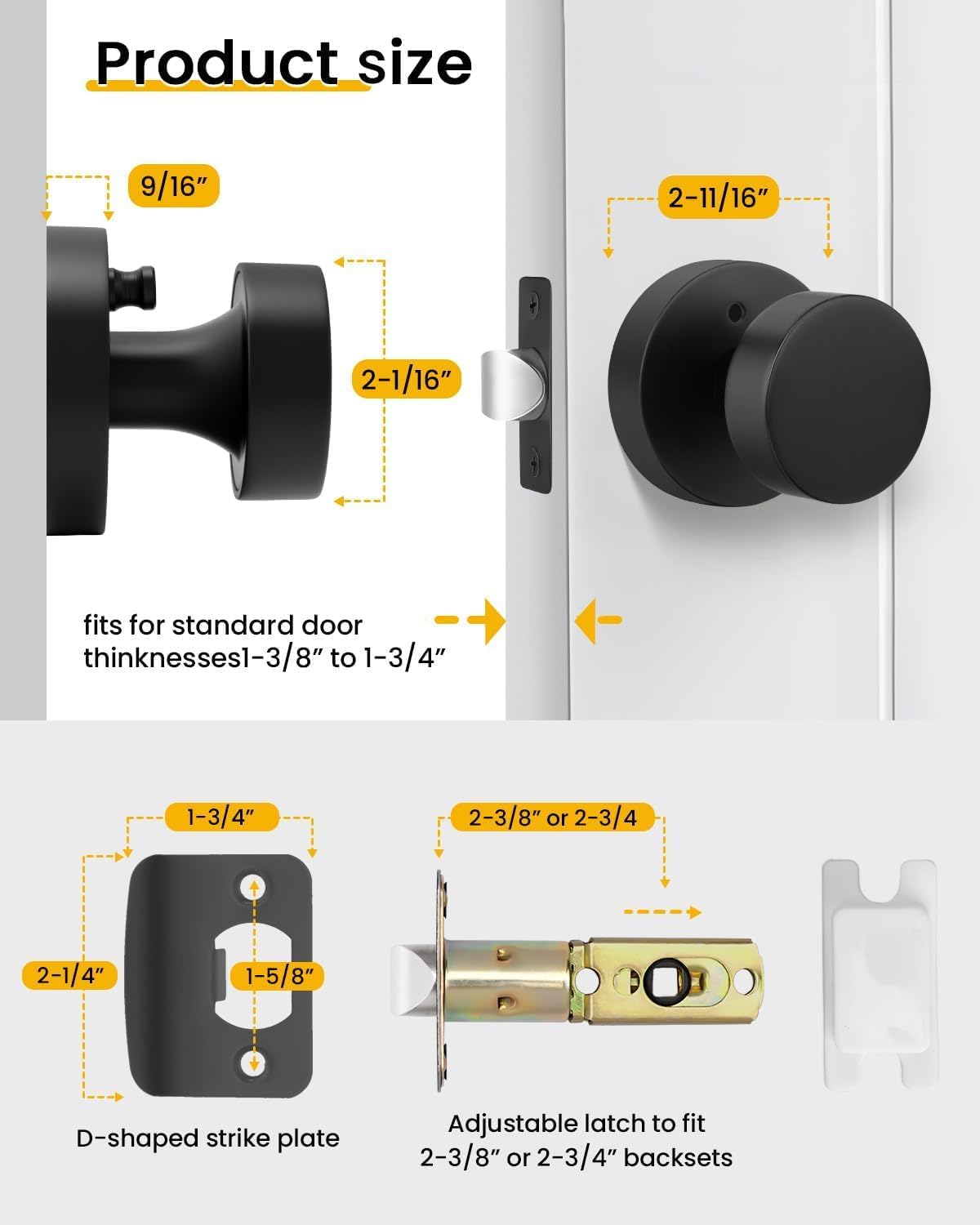 Goldenwarm Matte Black Door Knobs - 6 Pack -5