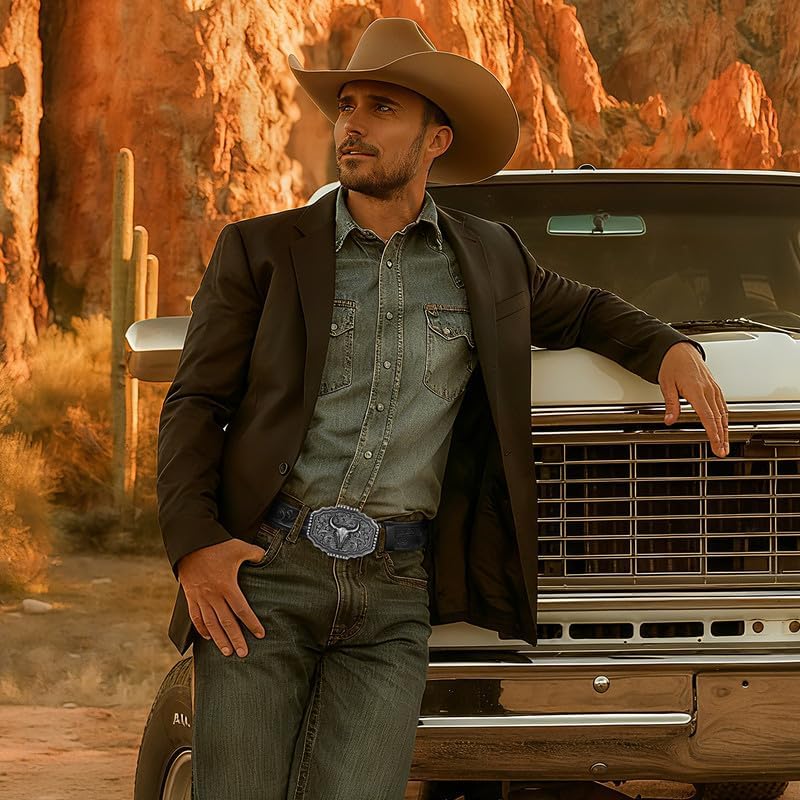 Cowboy Western Belts for Men Woman, Leather Cowboy Belt Men Women Western Cowgirl Country Belts for Gifts Jeans - Image 2