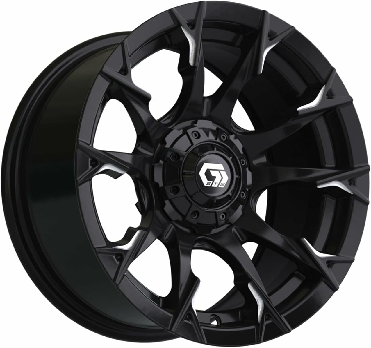 GTW 14 Inch Golf Cart Wheels and Tires Combo | GTW Diablo Gloss Black/Machined Wheels on 205/40-R14 (20.5") Fusion GTR Steel Belted Radial Street Tires | Set of 4