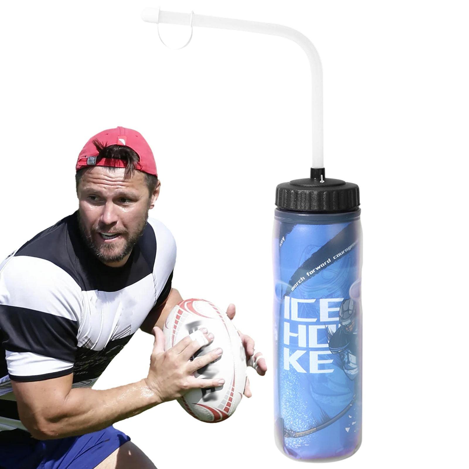 Gourde De Hockey Avec Longue Paille, 1L, Grande Contenance, Facile à Presser, Parfaite Pour Le Sport, La Course, La Boxe Et Les Voyages