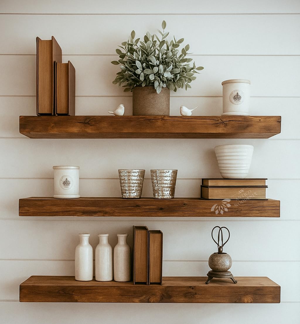 20 Inch Sheesham Veneer Extra Thick Floating Wall Shelf| Wall Mount| Wall Rack| Wall Bracket| Wall Cabinet| Floating Wall Shelves (Large, Set of 3)