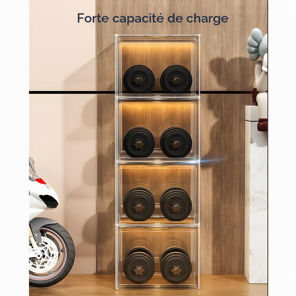 Zfmnoyev Rack De Rangement pour Casques De Moto, Bacs De Rangement en Plastique Transparents Et Empilables avec Couvercle Magnétique, Boîte À Chaussures, Rangement De Sacs, pour Le Bureau