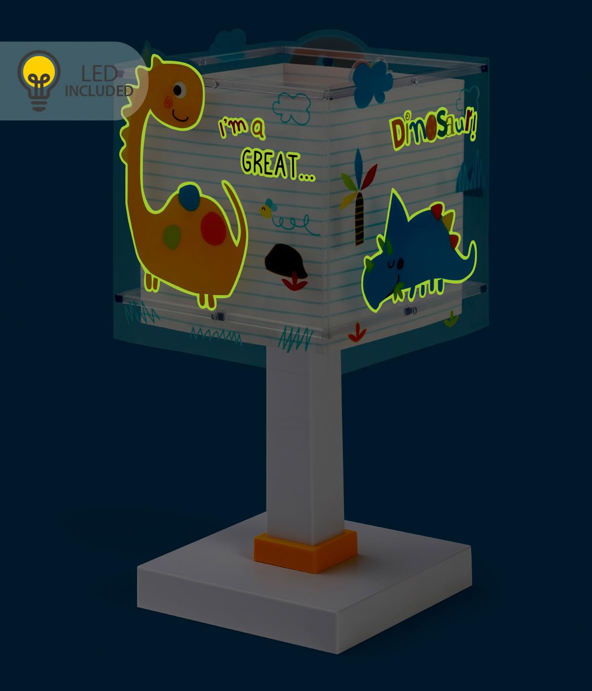 Dalber Lámpara Infantil de Mesilla Dinos Dinosaurios 73451N G4 | Lámpara infantil de mesa o mesita; G4 4W LED - Bombilla incluida; Luz Quitamiedos