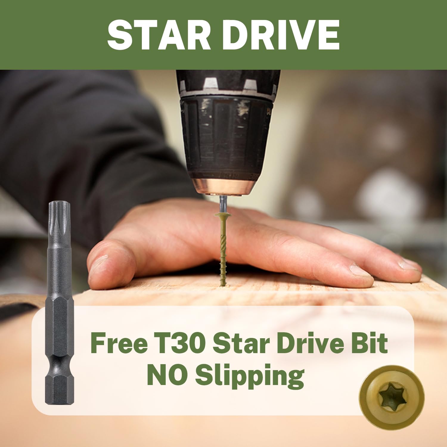 LIONMAX Lag Screws 3 Inch, Structural Wood Screw #14 x 3, 300-PCS Heavy Duty Construction Screw, Rust Resistant, Washer Head, Bronze Coated Exterior Wood/Lag/Timber Screws, Star Drive with Bit