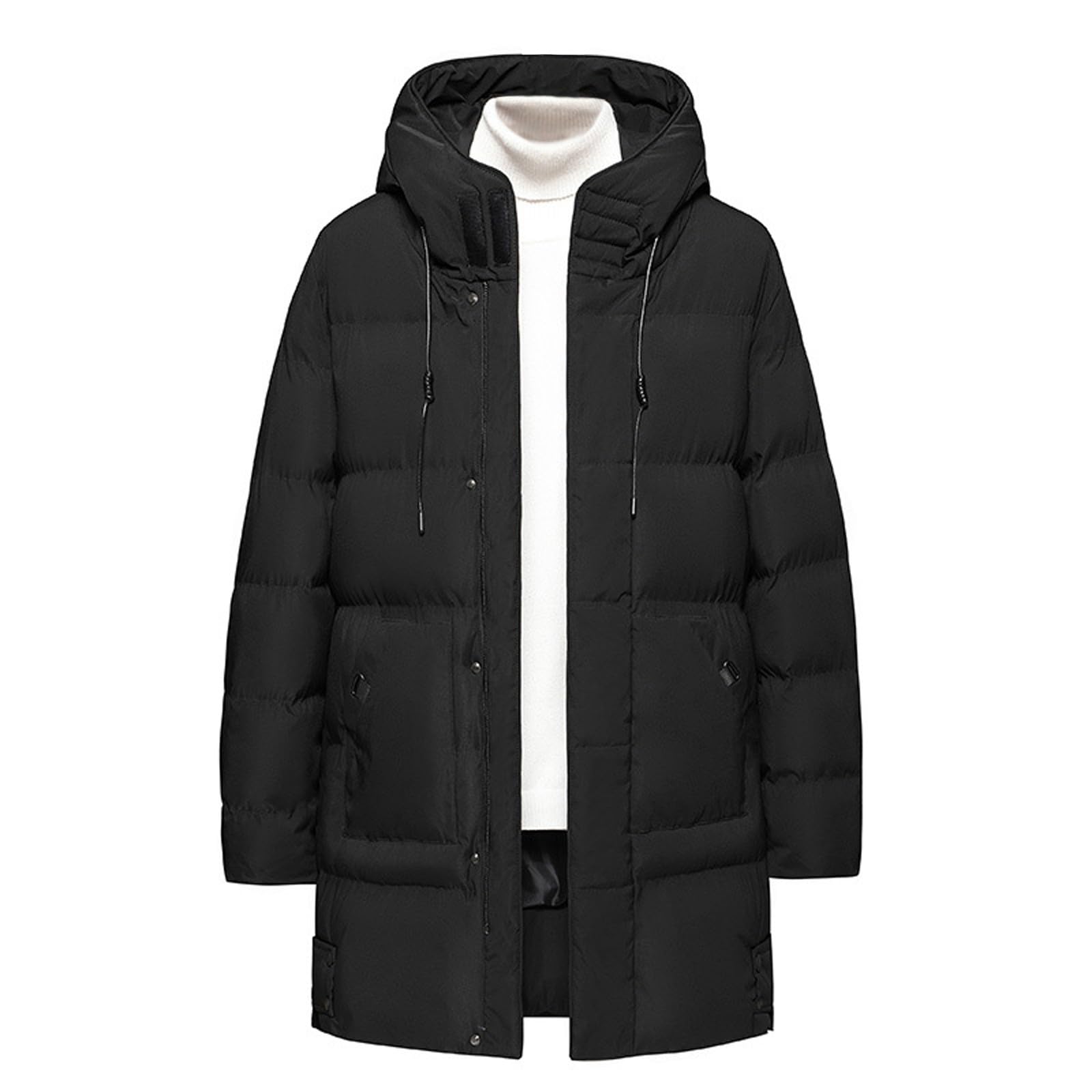 Piumino da uomo invernale lungo trapuntato con cappuccio caldo cappotto invernale parka piumino piumino piumino imbottito lungo foderato giacca invernale college giacca da aviatore tinta unita