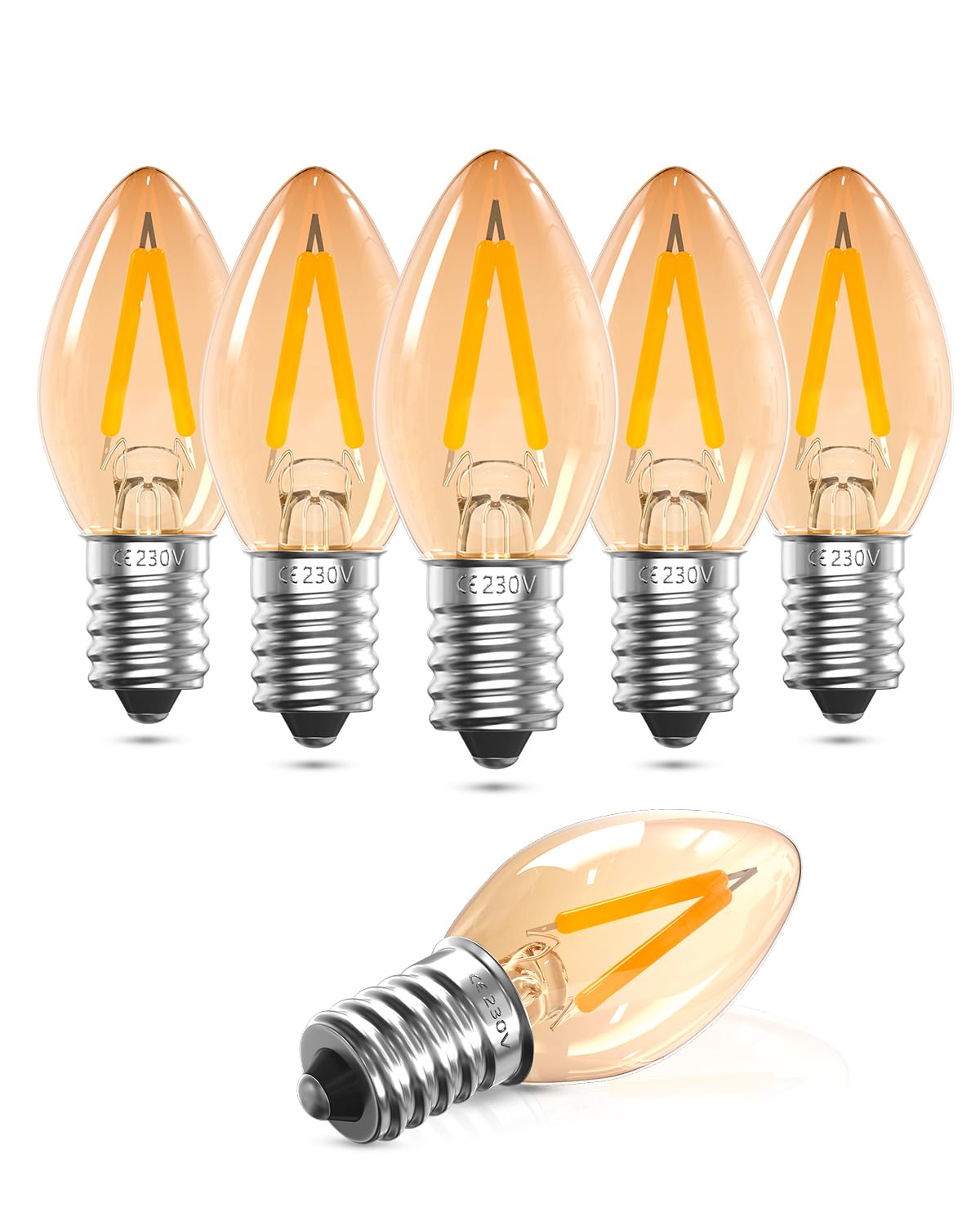 DoRight E14 LED Bulb 1W, Vintage E14 LED Night Light Bulbs, C7 Amber Ultra Warm White 2200K, SES Small Edison Screw Candle Bulb, Salt Lamp for Bedroom Table Lamp, 6 Pack