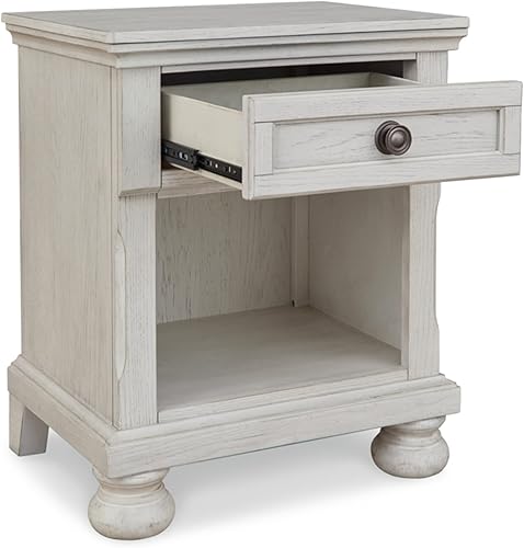 Miniatura 4 de Signature Design by Ashley Robbinsdale Coastal - Mesita de noche de un cajón con almacenamiento de cubo color blanco