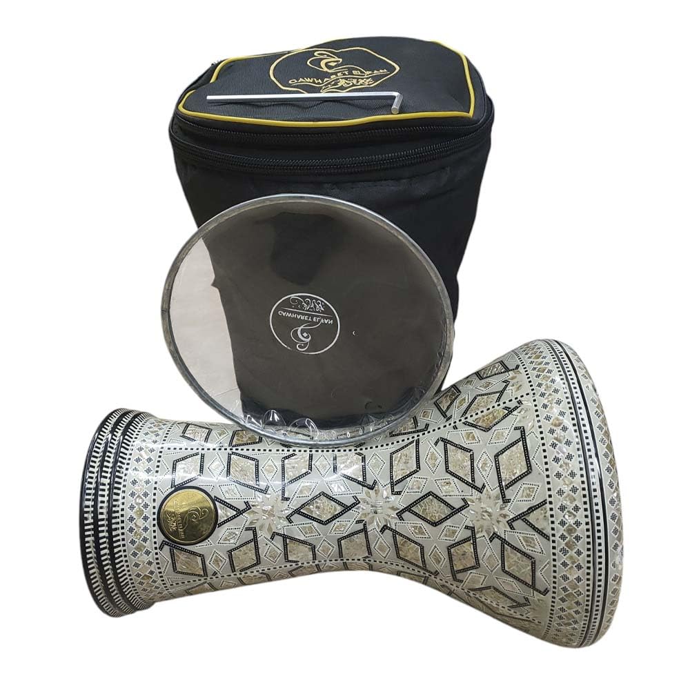 Darbuka Derbaki Darbouka von Gawharet der Fan Made in Ägypten aus Metall mit Perlmutt, Knochen und Farbglasur