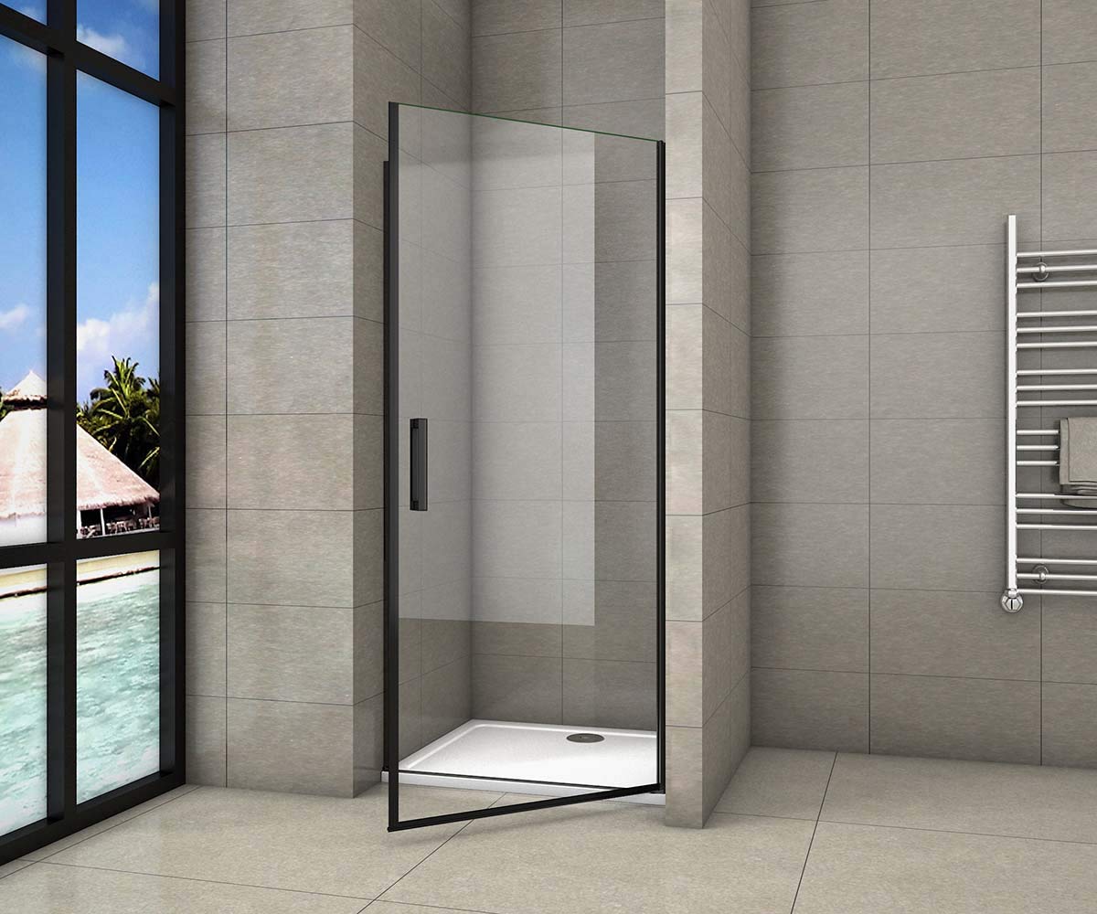 AICA porte de douche 80x200cm porte de douche pivotante noir en 8mm verre anticalcaire