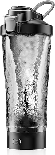 Botella mezcladora eléctrica de proteínas, botella mezcladora eléctrica de proteínas, 24 onzas, mezcladora recargable, sin BPA, Tritan (negro)