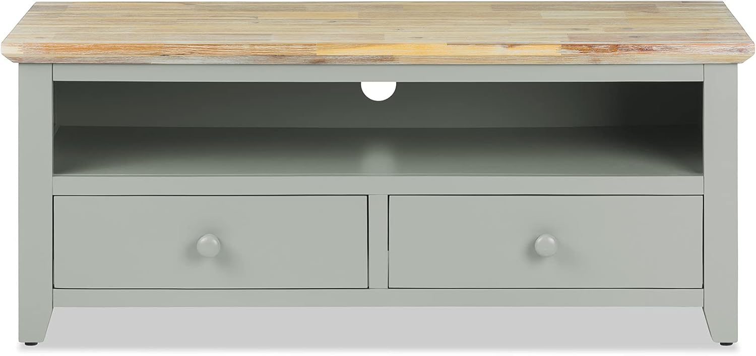 Florence TV unit with shelf and 2 drawers. SAGE GREEN TV stand with cable access. Large tv ...